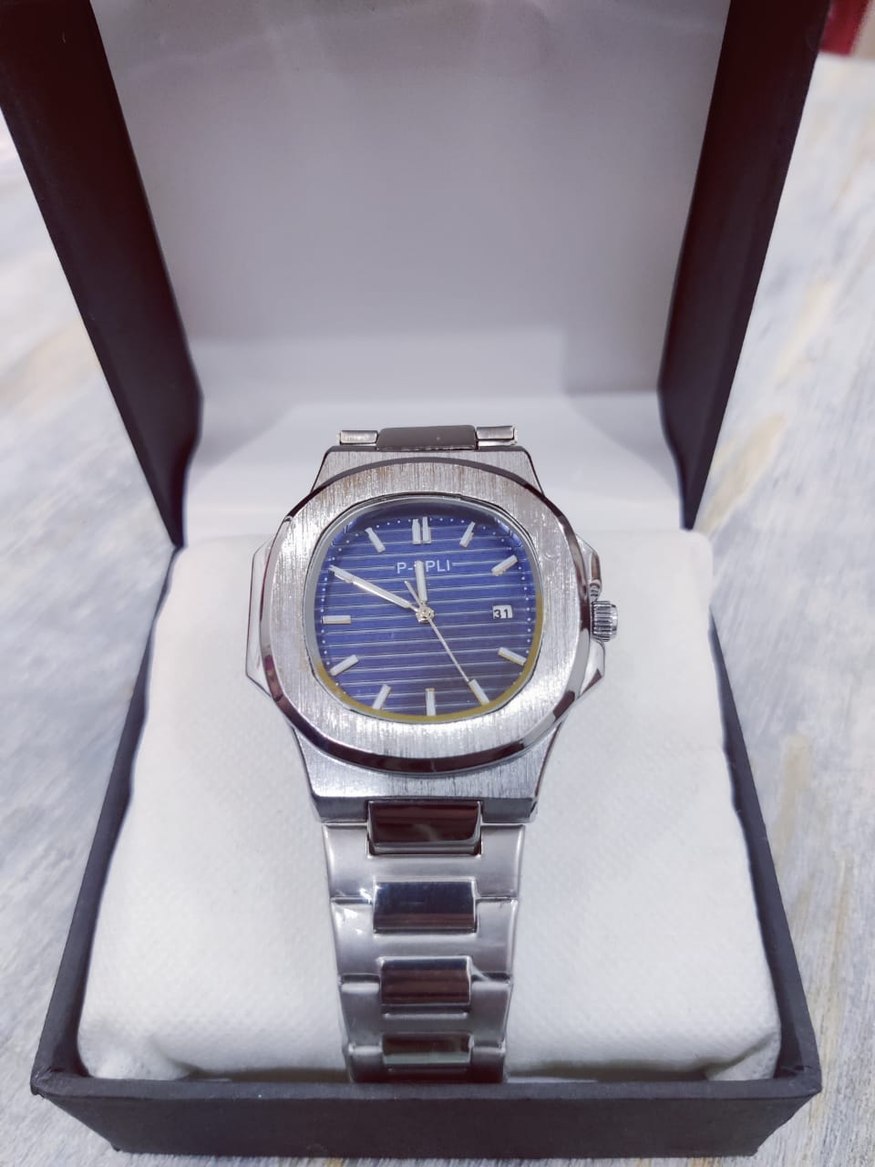 Patek Philippe Men Watch | Silver Colour With Blue Dial