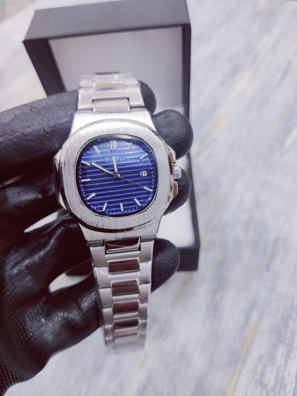 Patek Philippe Men Watch | Silver Colour With Blue Dial