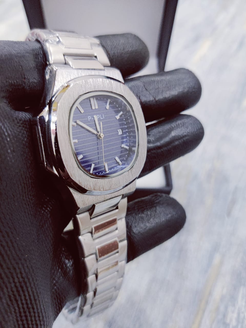 Patek Philippe Men Watch | Silver Colour With Blue Dial